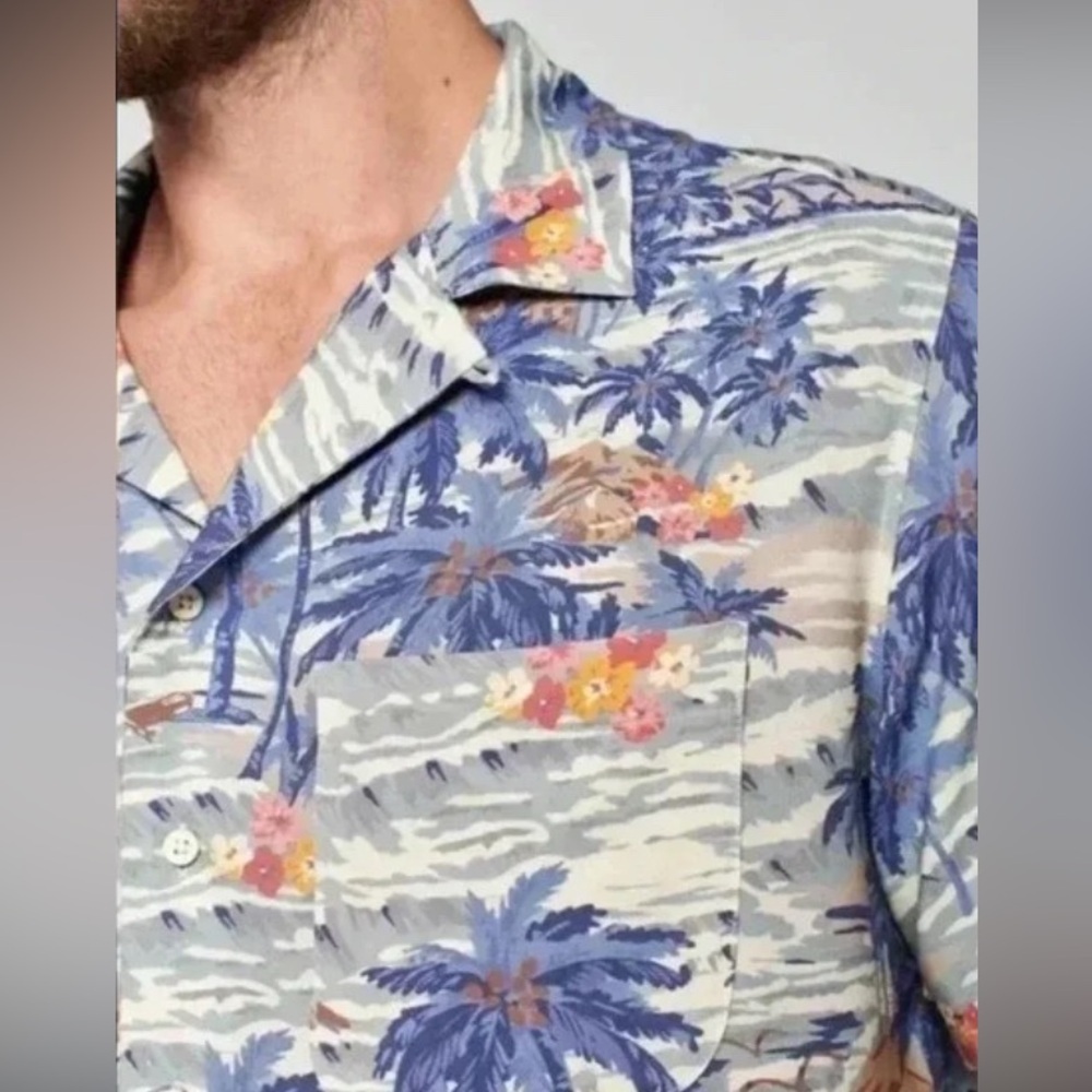 Faherty Kona Loop Collar Camp Shirt Mens XL Hawaiian Tropical Vacation Summer